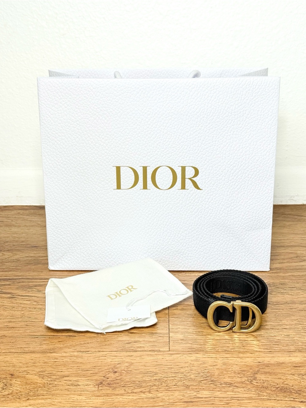Christian Dior Saddle Fine Canvas Jacquard Belt Black Gold CD Buckle (80)